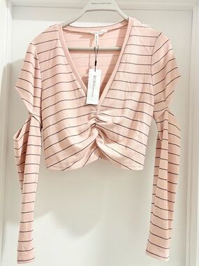 BCBGeneration Blush Pink Striped Ruched V-Neck Crop Top